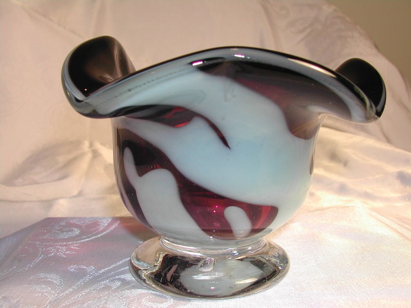 Fantastic Amethyst & White Art Glass Footed Bowl