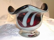 Fantastic Amethyst & White Art Glass Footed Bowl