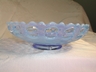 Fenton Blue Opalescent Art Glass Lace Edge Basket Weave Bowl