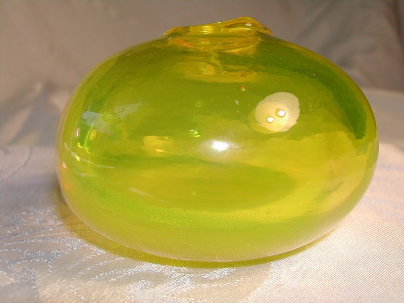 Blenko ?  Lemon Yellow Art Glass Pen Holder / Squat Vase
