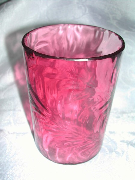 A Victorian Cranberry Glass Fern Tumbler Albany Glass