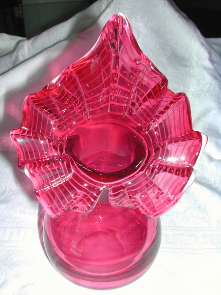 A Vintage Cranberry Glass Jack in the Pulpit Vase