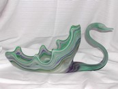 Art Glass Swan Bowl Green White & Blue Vintage