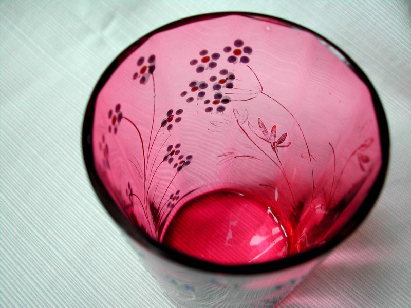 A Moser Style Cranberry Glass Enamel Flower Tumbler 1870