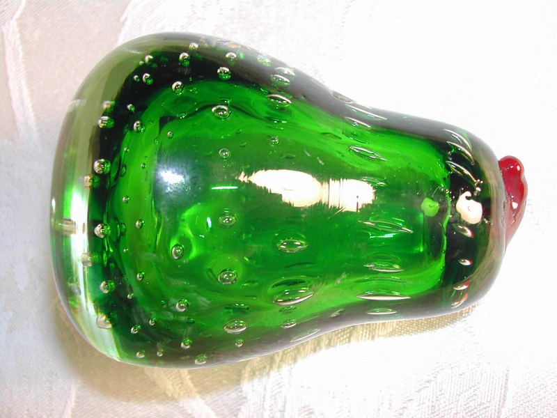 Seed (Bubble) Glass Art Glass Pear Paperweight