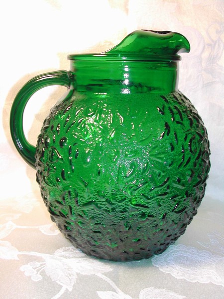 Forest Green Glass Anchor Hocking Lido Ball Pitcher Set