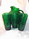 Forest Green Glass Anchor Hocking Lido Ball Pitcher Set