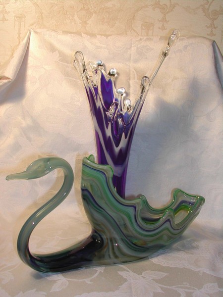 Art Glass Splash Vase Cobalt Blue and White