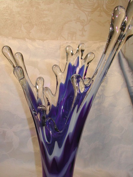 Art Glass Splash Vase Cobalt Blue and White