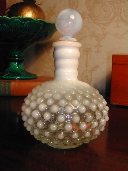 Opalescent Anchor Hocking Moonstone Glass Barber Bottle