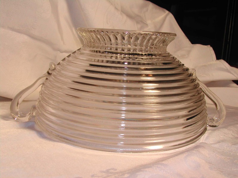 A "Manhattan" Horizontal Ribbed Lrg. Glass Bowl Anchor Hocking
