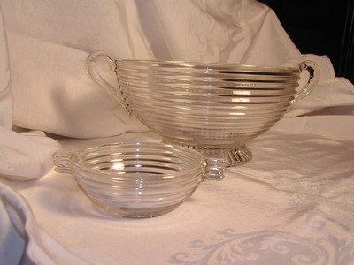 A "Manhattan" Horizontal Ribbed Lrg. Glass Bowl Anchor Hocking