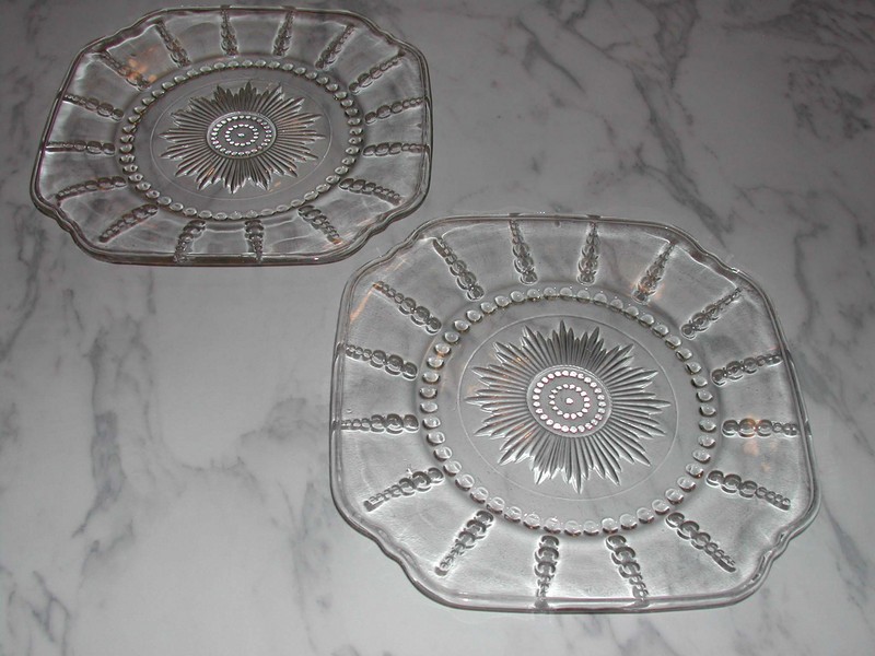 A Pair of Federal Glass Co. Columbia Pattern Square Luncheon Pla