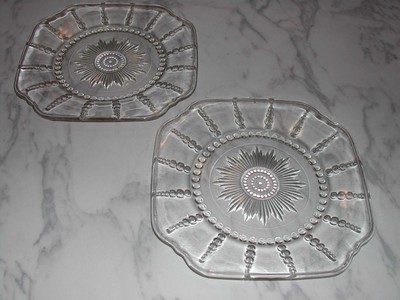 A Pair of Federal Glass Co. Columbia Pattern Square Luncheon Pla