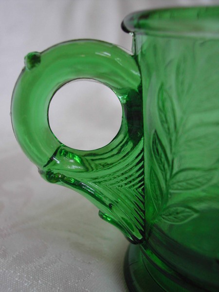 A Green Pressed Glass Childrens Mug "Baby Animals" EAPG
