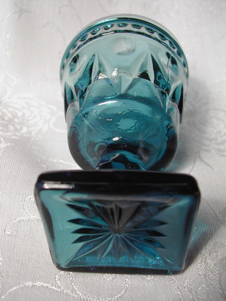 Vintage Blue Thumbprint & Beaded Footed Juice Glass