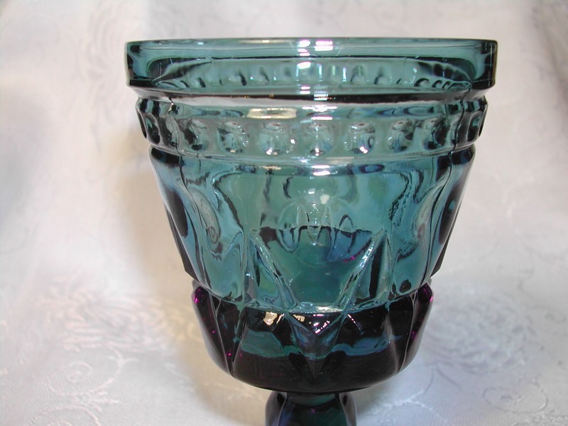 Vintage Blue Thumbprint & Beaded Footed Juice Glass