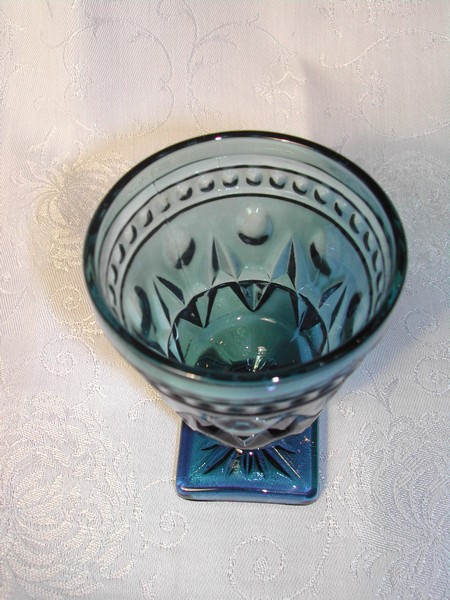 Vintage Blue Thumbprint & Beaded Footed Juice Glass