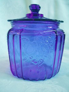 Cobalt Reproduction Hocking Glass Mayfair Open Rose Cookie Jar