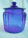 Cobalt Reproduction Hocking Glass Mayfair Open Rose Cookie Jar
