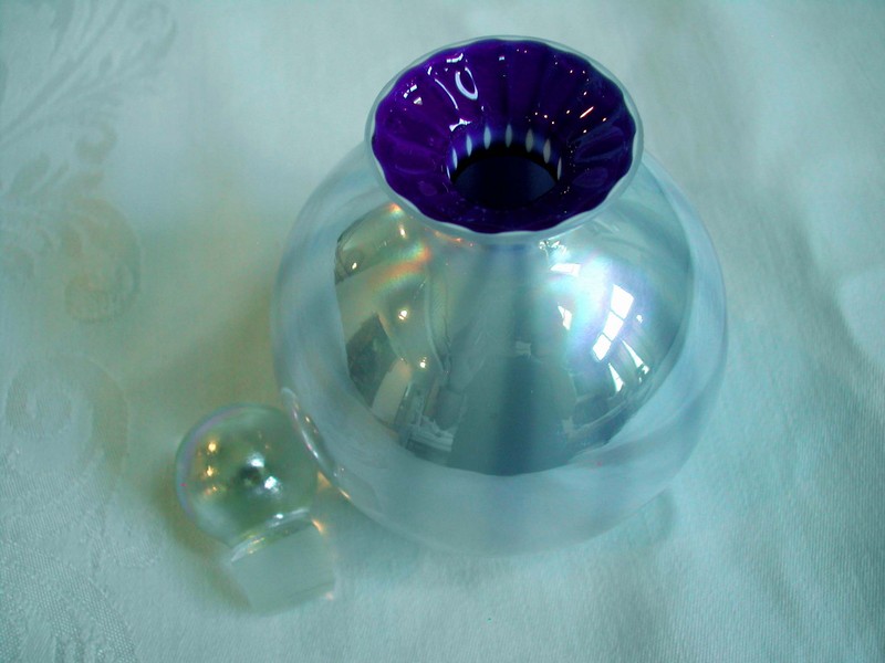 Lustre Art Glass White & Cobalt Blue Perfume Cologne Bottle