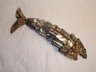 Vintage Abalone & Silverplate Hinged Hand Crafted Fish Bottle Op