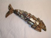 Vintage Abalone & Silverplate Hinged Hand Crafted Fish Bottle Op
