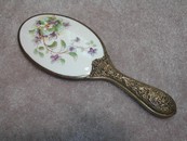 Antique/Vintage Porcelain & Brass Handled Mirror Violets