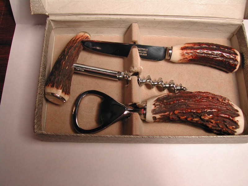 Vintage Sheffield 3 Piece Bone Handle Bar Set England
