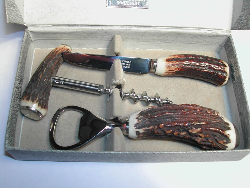 Vintage Sheffield 3 Piece Bone Handle Bar Set England