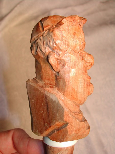 Grinning Hand Carved Wood Monk Bust  Bottle Stopper