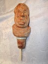 Grinning Hand Carved Wood Monk Bust  Bottle Stopper