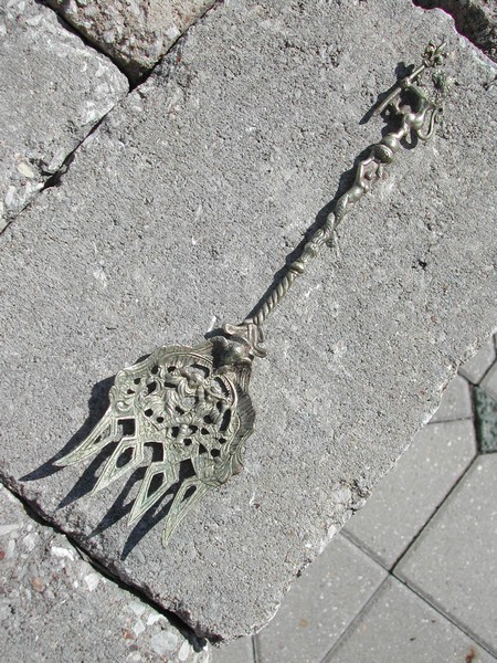 Vintage Italian Brass Toasting Fork Mermaid Lion Fleur-de-lis