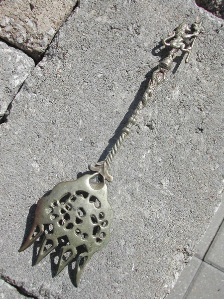 Vintage Italian Brass Toasting Fork Mermaid Lion Fleur-de-lis