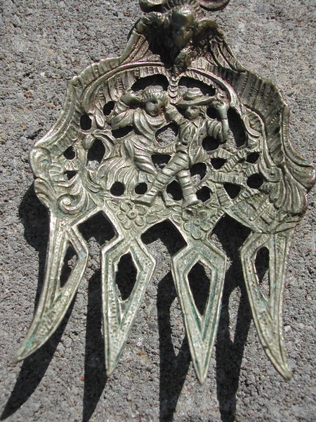 Vintage Italian Brass Toasting Fork Mermaid Lion Fleur-de-lis