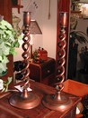 Tall English Copper Open-Spiral Candlestick Holders