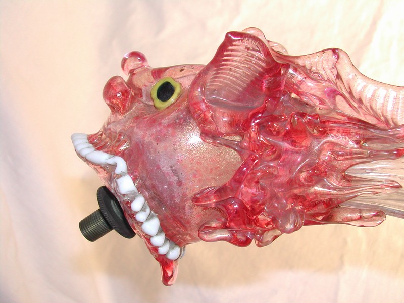 Cranberry Art Glass Fish/Dragon Fixture