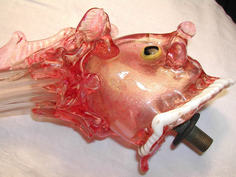 Cranberry Art Glass Fish/Dragon Fixture