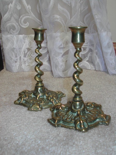 Vintage Petite Classical Style Brass Barley Twist Candlesticks