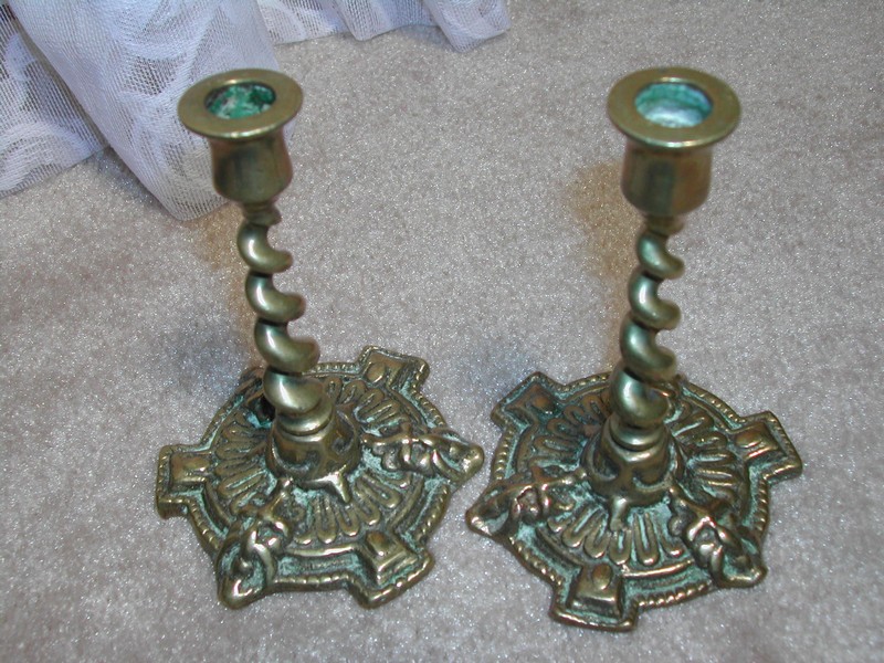 Vintage Petite Classical Style Brass Barley Twist Candlesticks