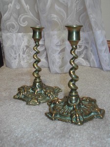 Vintage Petite Classical Style Brass Barley Twist Candlesticks