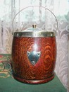 Vintage Treen Biscuit Barrel - Oak/Silver Plate
