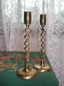 Vintage English Brass Spiral Twist Candlesticks