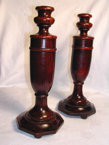 Vintage Tall Turned Treen Candlesticks