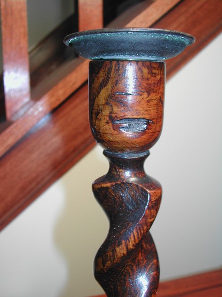 Vintage English Oak Barley Twist Candlesticks