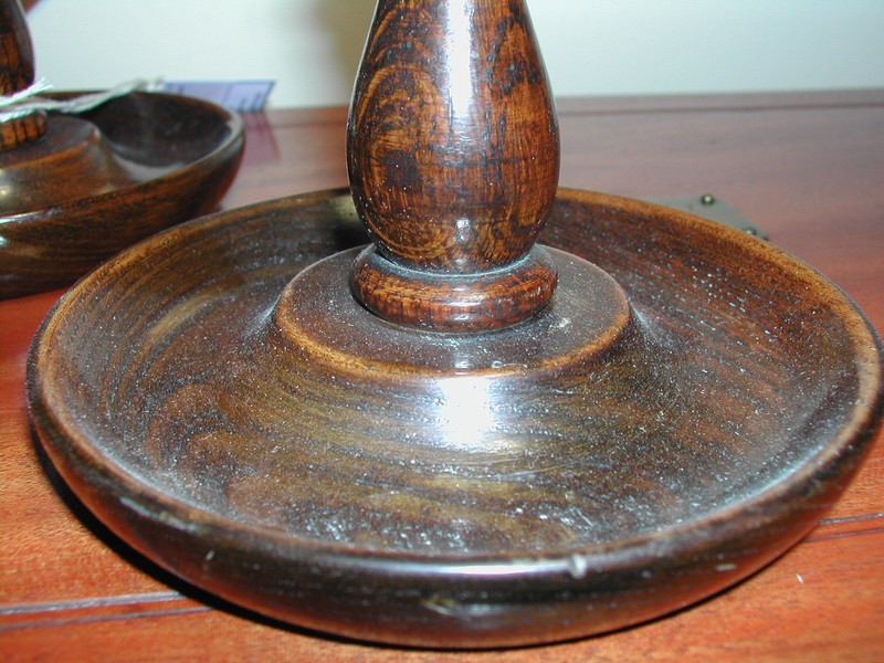Vintage English Oak Barley Twist Candlesticks