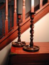 Vintage English Oak Barley Twist Candlesticks