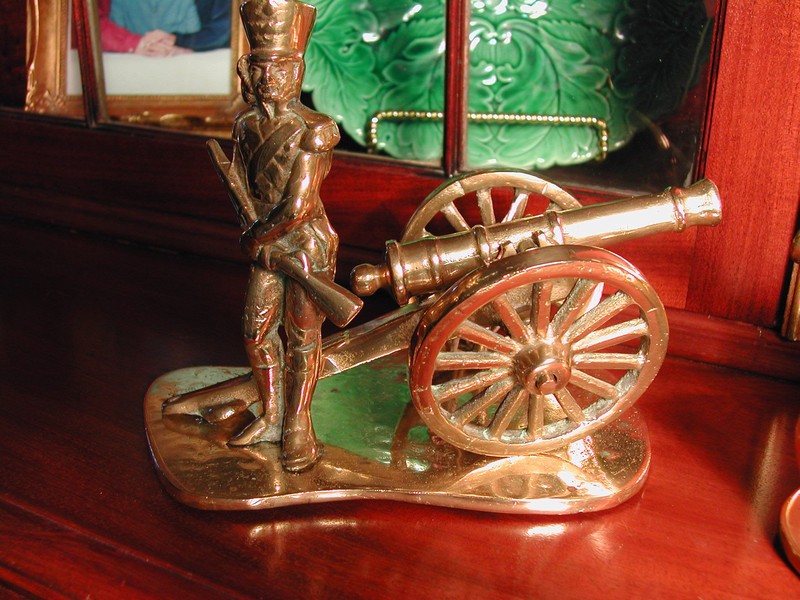Vintage English Brass Field Gun & Soldier