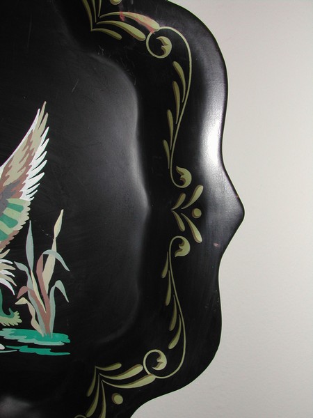 Vintage Gregorian Style Black Toleware Tray Geese
