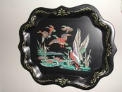 Vintage Gregorian Style Black Toleware Tray Geese